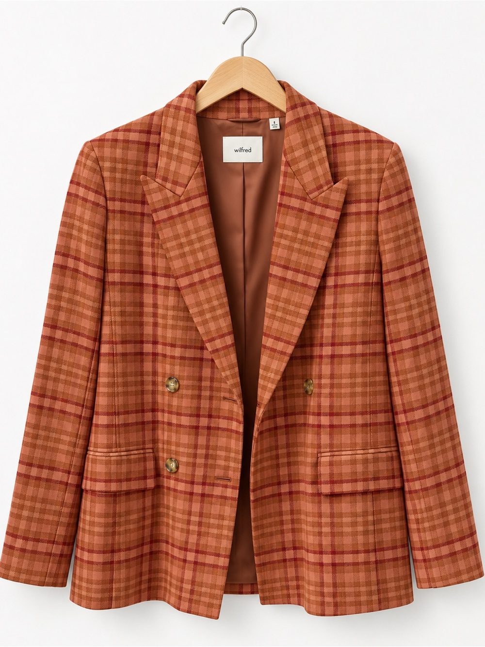 Wilfred Aritzia Plaid Blazer Size 8 Rust Pink Burgundy